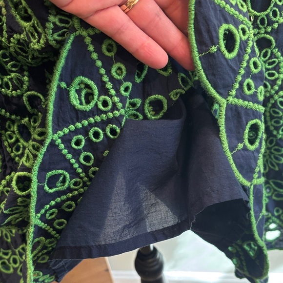 Gretchen Scott Designs Little Bo Peep Kelly Green and Navy Eyelet Dress - Picture 8 of 9